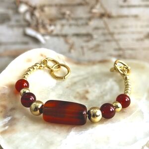 Natural Large Carnelian Nugget & Gold Beads In Sweet Classy Bracelet